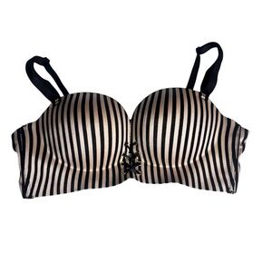 Striped Black and Cream push up Bra with lace up front nylon convertible 36C